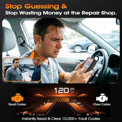 OBD2 Scanner with Battery Tester, 2-in-1 Design 1-Sec Read/Clear Check Engine Code Reader, 12V Car Battery Health & Charging System Analyzer, Universal Auto Diagnostic Tool for 1996+ Cars