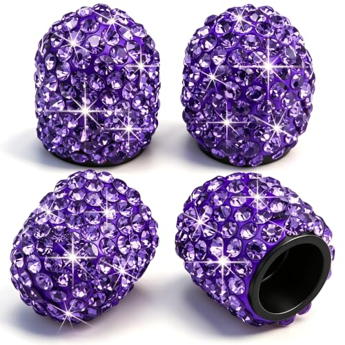 4PCS Bling Crystal Diamond Tire Stem Valve Caps, Dustproof Car Wheel Tire Valve Caps Universal Tire Valve Stem Covers for Cars, SUV, Trucks, Bikes, Motorcycles, Bicycles (Purple) - color: Purple, size: 4 pcs