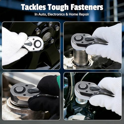 3-Piece Stubby Ratchet Set, 1/4", 3/8", 1/2", 72-Tooth