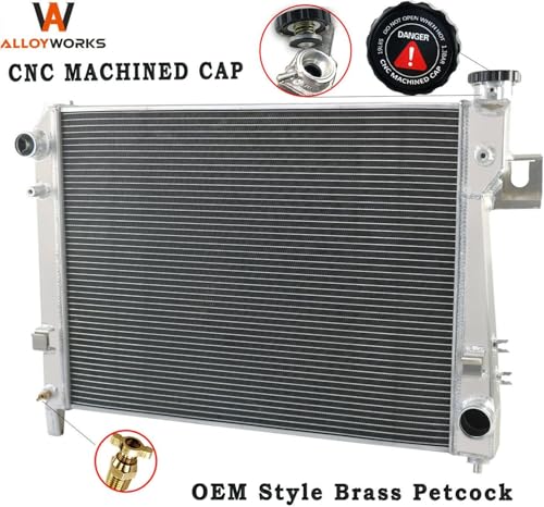 ALLOYWORKS 4 Row Aluminum Radiator For 2004-2009 Dodge Ram 1500 Ram 2500 Ram 3500 5.7L Hemi V8 Crossflow Radiator, Direct Replacement