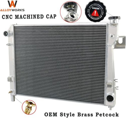 ALLOYWORKS 4 Row Aluminum Radiator For 2004-2009 Dodge Ram 1500 Ram 2500 Ram 3500 5.7L Hemi V8 Crossflow Radiator, Direct Replacement