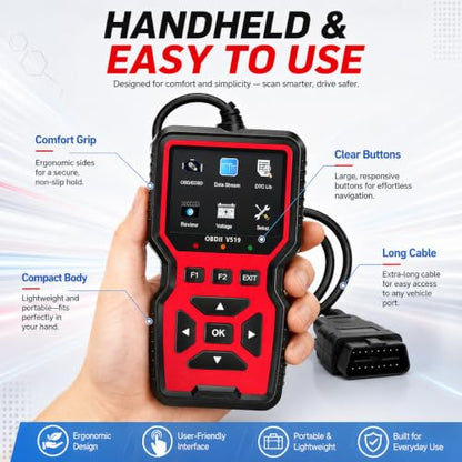 OBD2 Scanner Diagnostic Tool - Check Engine Light Code Reader, Reset Function, Data Stream, I/M Readiness, Full Features, Modes 6 & 8, for All 1996+ Vehicles