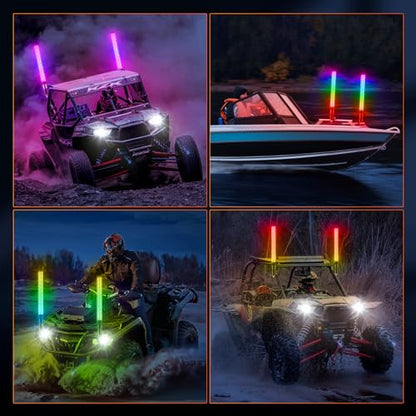 Ehaho 2PCS 1FT Fat Whip Lights for UTV ATV, Led Fatty Whip Light W/Rocker Switch & 6 Flags, Brighter Spiral Chasing Lighted Antenna Whip with APP & Remote Control for RZR SXS Can-Am - size: 1FT-2PCS