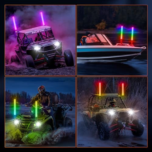 Ehaho 1PC 1FT Fat Whip Light for UTV ATV with Spring Base, Led Fatty Whip Light W/Rocker Switch & 6 Flags, Brighter Spiral Chasing Lighted Antenna Whip with APP & Remote Control for RZR SXS Can-Am - size: 1FT-1PC