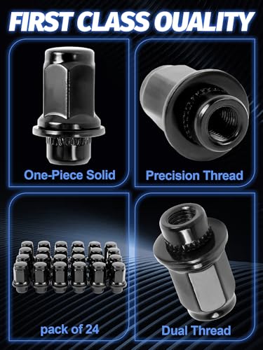 24 pcs M12x1.5 Lug Nuts for Tacoma Anti-Rust Chrome Mag Flat Seat - color: Black, size: M12x1.5, style: 24Pcs，1.85IN