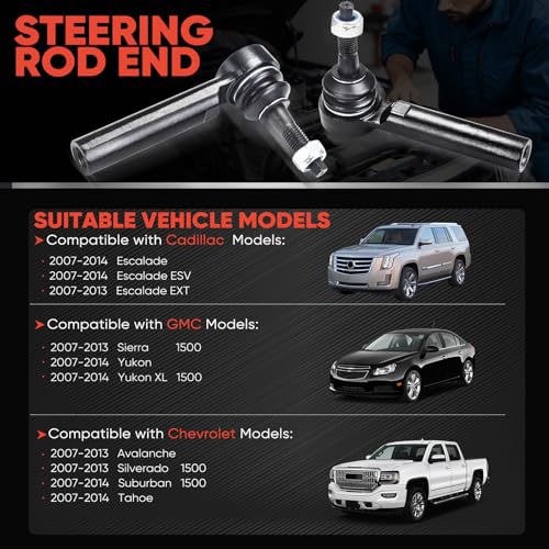 2pc ES800223 Front Outer Tie Rod End Compatible with Cadillac Escalade ESV EXT, Chevrolet Avalanche Silverado 1500 Suburban 1500 Tahoe, GMC Sierra 1500 Yukon Yukon XL 1500 - size: ES800223