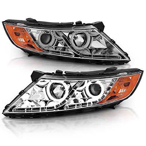 AmeriLite for 2011-2015 Kia Optima Halogen Model Xtreme LED Halo Rings Projector Chrome Replacement Headlights Set - Driver and Passenger Side - color: Chrome