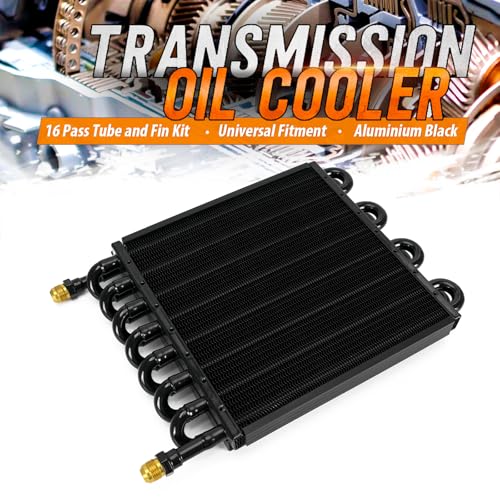 Universal 1/2" Transmission Oil Cooler Aluminium alloy 16 Pass Tube & Fin Black Compatible with 1/2" transmission cooler lines - color: Black, size: 16 Pass