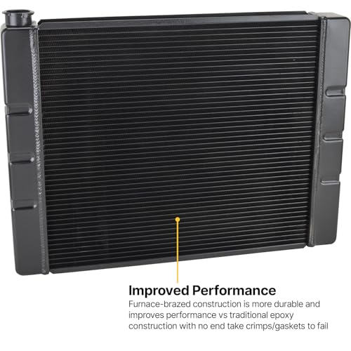 Speedway Motors Universal Aluminum Radiator, 26 Inch, Black, High-Performance Cooling with Dual 1” Rows, Single Pass Style, CNC Billet Filler Neck, Compatible with Chevy SBC/BBC - size: 26 Inch