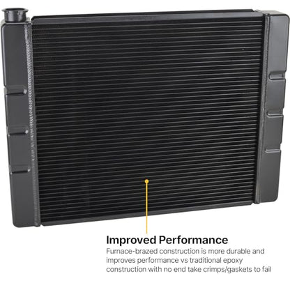 Speedway Motors Universal Aluminum Radiator, 26 Inch, Black, High-Performance Cooling with Dual 1” Rows, Single Pass Style, CNC Billet Filler Neck, Compatible with Chevy SBC/BBC - size: 26 Inch