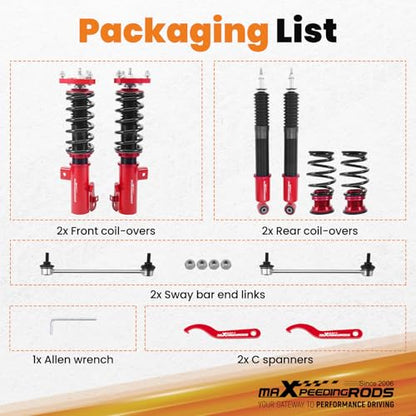 maXpeedingrods Coilovers for Honda Civic 2012-2015 FG3 FB2, 24 Levels Damper Adjustable Coilovers Suspension Kit, Height Adjustable Struts, Lowering Kit, Red