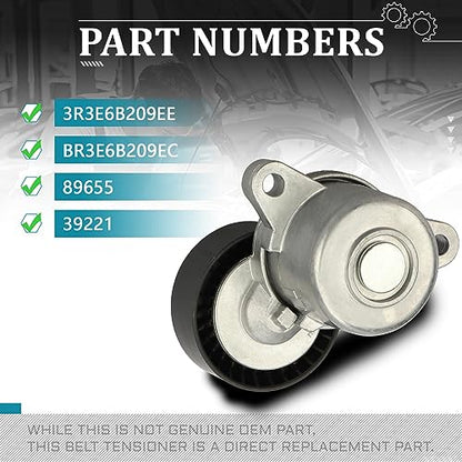 IRONTEK 3R3E6B209EE Belt Tensioner Pulley Assembly fit for Ford (2015-2017 Expedition/ 2011-2017 Mustang/ 2015-2019 Transit/ 2015-2021 Transit-150/2015-2021 Transit-250) #89655 39221 - size: 3R3E6B209EE