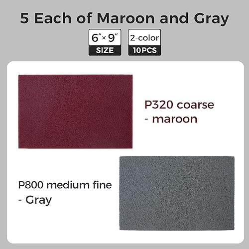 S SATC 6" x 9" 10 Pack General Purpose Scuff Pads,5 Each of Maroon and Gray Automotive Paint Primer Prep Adhesion Scratch Scuff Pads for Woodworking,Automotive Restoration - color: Maroon,Gray