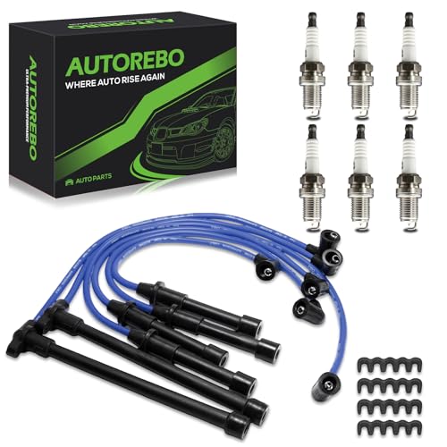 Set of 6 PCS Ignition Spark Plug Wires 671-6197 8113 RC-NX14 & 6 Iridium Spark Plugs Set Compatible with Nissan Frontier Xterra Pathfinder INFINITI QX4 3.3L V6# replace 22450-0W025 22440-9Z025 55301 - size: 8113