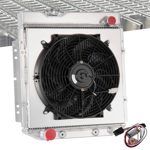 Ford 8N Radiator, 4 Row Aluminum Radiator with Shroud Fan Compatible with Ford 1964-1966 Mustang/1960-65 Falcon 5.0L V8, 1965 66 1966 Mustang Radiator - size: 4-Row Radiator Fan Combo