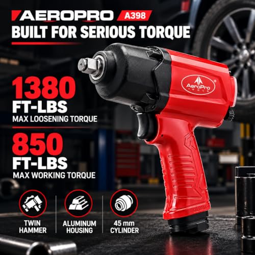 AEROPRO TOOLS 1/2-Inch Aluminum Air Impact Wrench(A398) - style: 1380 ft-lbs | Aluminum Housing