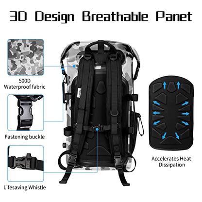 50L Waterproof Motorcycle Saddlebags and 35L Waterproof Backpack for Men and Women - Heavy Duty Roll-Top Floating Dry Bag Backpack for Kayaking, Boating