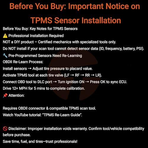 TPMS Sensor Compatible with Mercedes-Benz, AMG, Smart, and Freightliner Sprinter – 433MHz Tire Pressure Monitoring System – Replaces #A0009050030, A0009057200, A0009053907, A0009054204 (4 Packs)