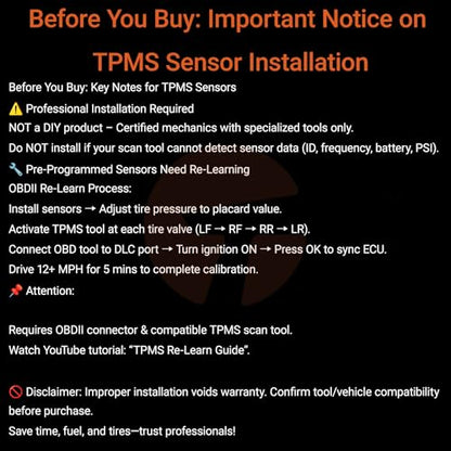 TPMS Sensor Compatible with Mercedes-Benz, AMG, Smart, and Freightliner Sprinter – 433MHz Tire Pressure Monitoring System – Replaces #A0009050030, A0009057200, A0009053907, A0009054204 (4 Packs)