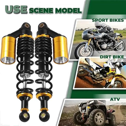 DREAM MOTION 1 pair 330mm Adjustable Rear Air Shock Absorbers Suspension Powersports Parts For Honda CRF150cc~750cc Apollo125cc KLX Karting(Go kart) Moped Quad (ATV) Drit Pit bike Accessories,Glod