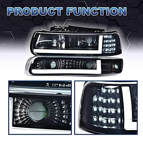 G-PLUS LED DRL Headlights, Compatible with 1999-2002 Chevy Silverado/2001-2002 Silverado 1500HD 2500HD/00-06 Tahoe Suburban 1500 2500, Bumper Headlamps, 2Pcs Smoky (Left+Right) - size: [LED Black] 1999-2002 Silverado