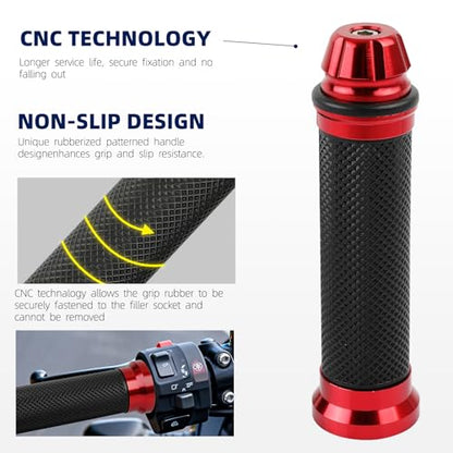 DREAMIZER 7/8 Handlebar Grips Non-Slip Motorcycle Grip w/Throttle Handle Grips Cable Clamp Compatible with Harley Honda Yamaha and More - color: Red