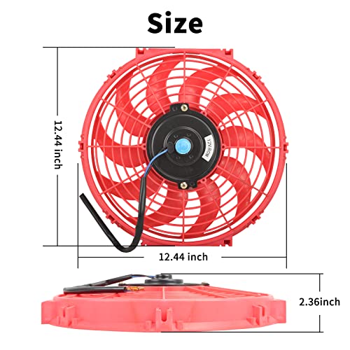 12 Inch Universal Slim Fan Push Pull Electric Radiator 12V 80W High Performance Cooling Fan Mount Kit Red 2 Pcs - color: Red, size: 12 Inch-2 Pieces