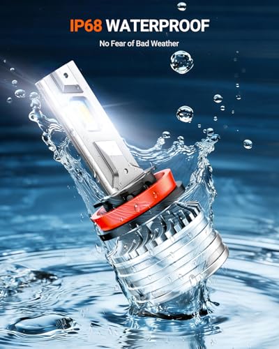 SEALIGHT 9005 H11 Bulbs, 240,000LM 17X Brightness, HB3 H8/H16/H9 6500K Cool White LED Bulbs, IP68 Waterproof 80000Hrs Lifespan, 5X Heat Dissipation driving LED Bulbs, Plug and Play, 4 Pack - color: White, size: 9005 H11