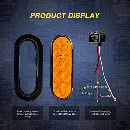 Nilight 6" Oval Amber LED Trailer Turn Signal Light, 2 Pack, Grommet Mount - color: 2Pcs Amber 10Led Lights