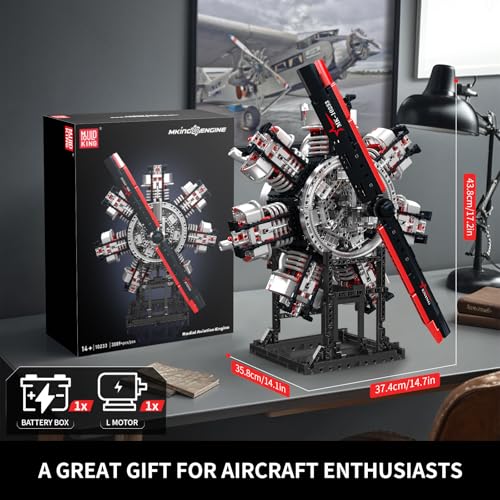 Mould King 10233 Radial Aviation Engine Building Blocks Sets, Engine Model kit That Run, Build Your Own STEM Model Engine, Engine Building Engineering Toys (3089+PCS) - style: 10233 Engine Model