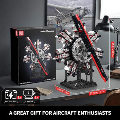 Mould King 10233 Radial Aviation Engine Building Blocks Sets, Engine Model kit That Run, Build Your Own STEM Model Engine, Engine Building Engineering Toys (3089+PCS) - style: 10233 Engine Model