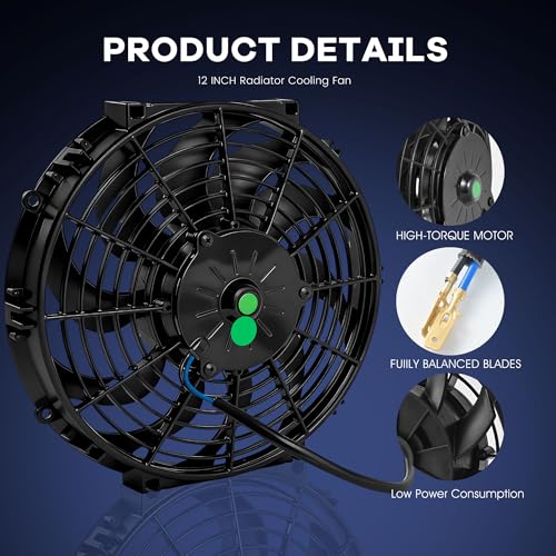 12 inch Electric Radiator Cooling Fan 12V 80W with Thermostat Wiring Switch Relay Kit Black - size: 12 Inch