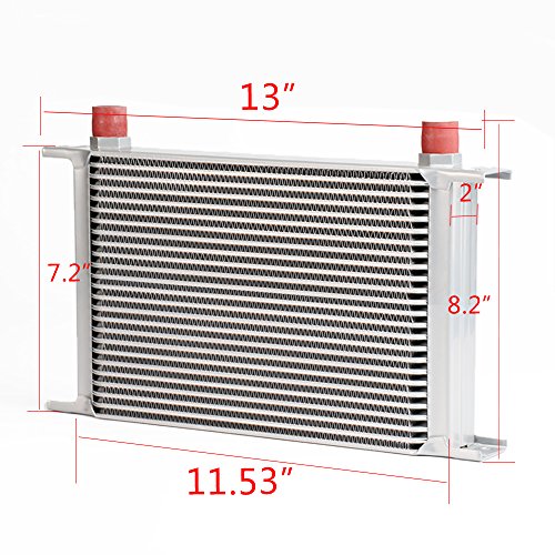 G-PLUS 25 Row AN10-10AN Universal Engine Transmission Oil Cooler Kit + Oil Filter Relocation Kit Silver - color: Silver, size: Flat angle Style