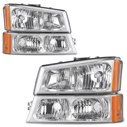 AUTOSAVER88 Headlight Assembly Compatible with 2003-2006 Chevy Silverado - color: OE- Chrome/Amber/Clear