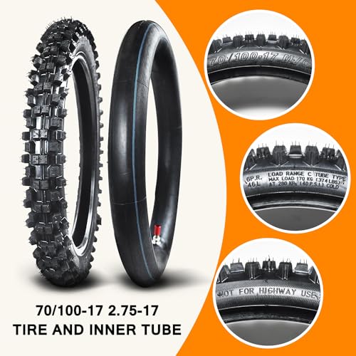 HOLATO Front 70/100-17 2.75-17 Tire and Inner Tube for KLX125 KLX140 KX85 TTR125 YZ80 YZ85 RM80 CR80 CT90 DRZ125 TaoTao DB17 Apollo RFZX18 Coolster Dirt Pit Bike Off Road Motocross Heavy Duty - size: 70/100-17 Tire