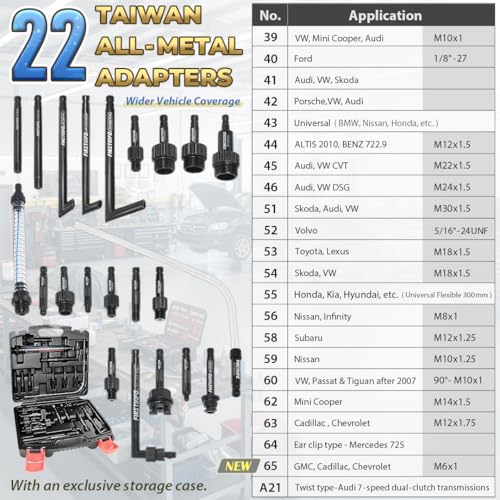 FIRSTINFO Patented 10L ATF/Transmission Fluid Pump, 22 Adapters & Funnel - size: 10 Liter w/22 pcs adapter+Drainer/Refill Kit