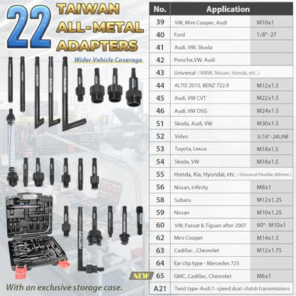 FIRSTINFO Patented 10L ATF/Transmission Fluid Pump, 22 Adapters & Funnel - size: 10 Liter w/22 pcs adapter+Drainer/Refill Kit