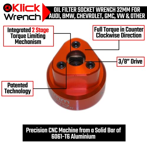 2 Stage 32mm Oil Filter Wrench | 6061-T6 Aluminum Red Tool - size: Socket 32mm