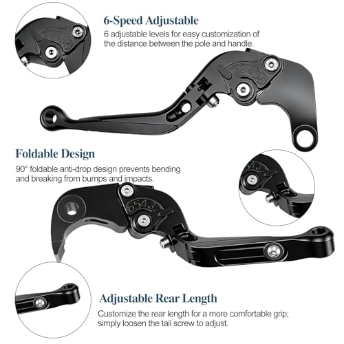 for Suzuki GSX-R 600 750(2006-2024) 1000R(2009-2024) GSX-R 1000(2005-2006) Motorcycle Brake and Clutch Lever Set Adjustable CNC Aluminum Replacement Clutch Levers(Black) - color: Black