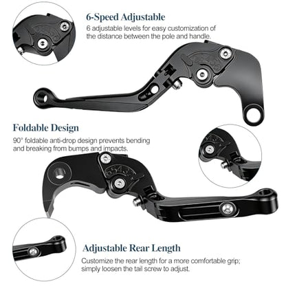 for Suzuki GSX-R 600 750(2006-2024) 1000R(2009-2024) GSX-R 1000(2005-2006) Motorcycle Brake and Clutch Lever Set Adjustable CNC Aluminum Replacement Clutch Levers(Black) - color: Black