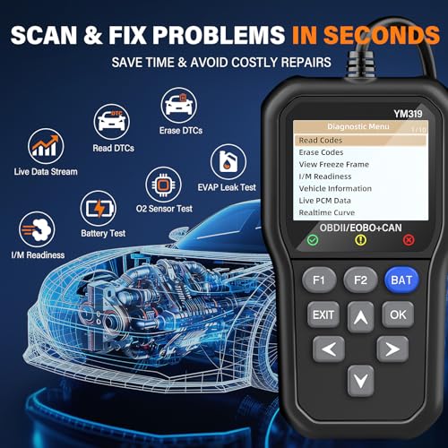 BluSon YM319 OBD2 Scanner Diagnostic Tool with Battery Tester, Scan Tool - color: Black