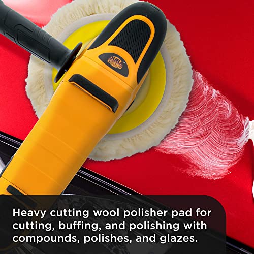Dura-Gold 3 Pack of 8 100% Wool Hook & Loop Grip Buffing Pads with a 7" Flexible Edge Backing Plate - Compound Cutting, Polishing - Fits Auto Car Detailing Polisher Sanders - Paint, Boat
