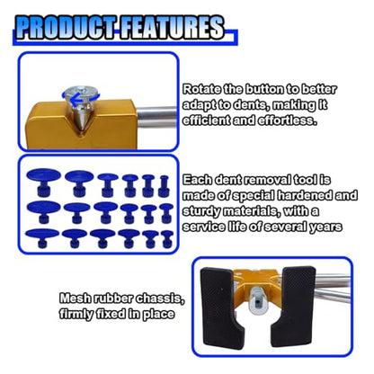25PCS Car Dent Puller Kit, Car Body Dent Repair Tools, Paintless Dent Lifter Repair Tool Puller with 18 Tabs, Auto Dent Removal Kit for Car DIY Body Work