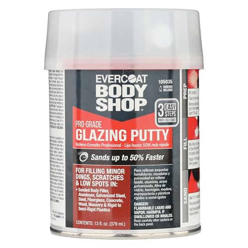 Evercoat Body Shop 105035 Pro-Grade Glazing Putty for Filling Minor Dings, Scratches and Low Spots in Aluminum, Fiberglass & More, Easy Mix Hardener Included 13 Fl Oz. - size: 13 Fl Oz., style: Glazing Putty