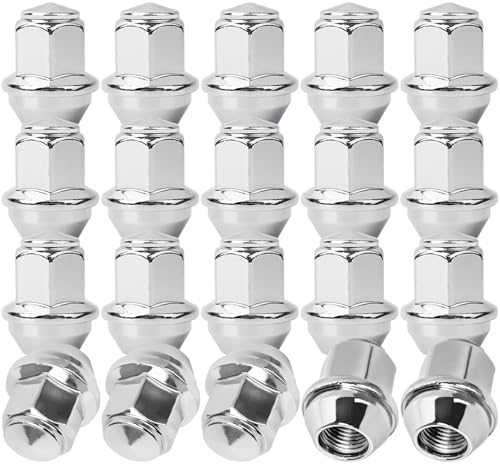 M14*1.5 One-Piece Lug Nuts,20 pcs OEM Factory Style Chrome Wheel Nuts for 2015-2023 Ford Edge Mustang Explorer Fusion GT/Lincoln Aviator MKX MKZ 611-007 ACPZ-1012-D ACPZ-1012-M - size: M14x1.5