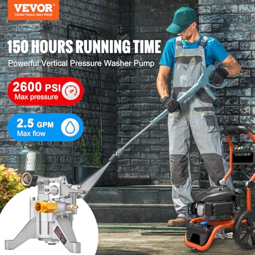 VEVOR Pressure Washer Pump, 7/8" Shaft Vertical, 2600 PSI, 2.5 GPM, Replacement Power Washer Pumps Kit, Parts Washer Pump, Compatible with Honda, Simpson, RYOBI, Briggs & Stratton, Subaru, Craftsman - style: 2.5 GPM
