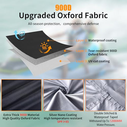 Jetski Cover 900D Waterproof for Yamaha Kawasaki,115IN-120IN 3 Seater PWC - color: Black-900-D, size: XL-115"-120"