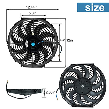 12 Inch Universal Slim Fan Push Pull Electric Radiator Cooling Fan - size: 12inch 80W