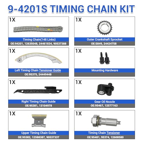 94201S Engine Timing Chain Kit for Chevy Cobalt Captiva Equinox Malibu HHR, Buick LaCrosse Regal Verano, GMC Terrain SAAB Pontiac Saturn 2.0 2.2 2.4L Ecotec Replace 9-4201S 9-4201SX - size: 9-4201S
