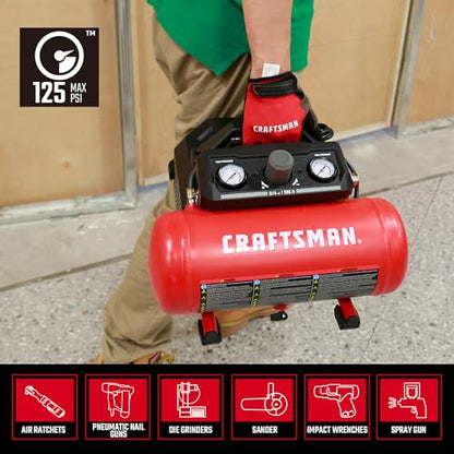 CRAFTSMAN 1.5 Gallon 3/4HP Oil-Free Portable Air Compressor 135PSI